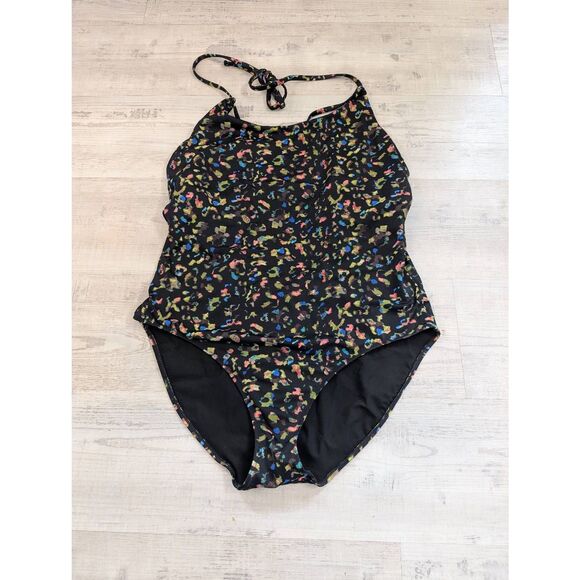 Athleta Leopard Keyhole One Piece Swimsuit‎ women's XL black dark multicolor - Picture 2 of 8